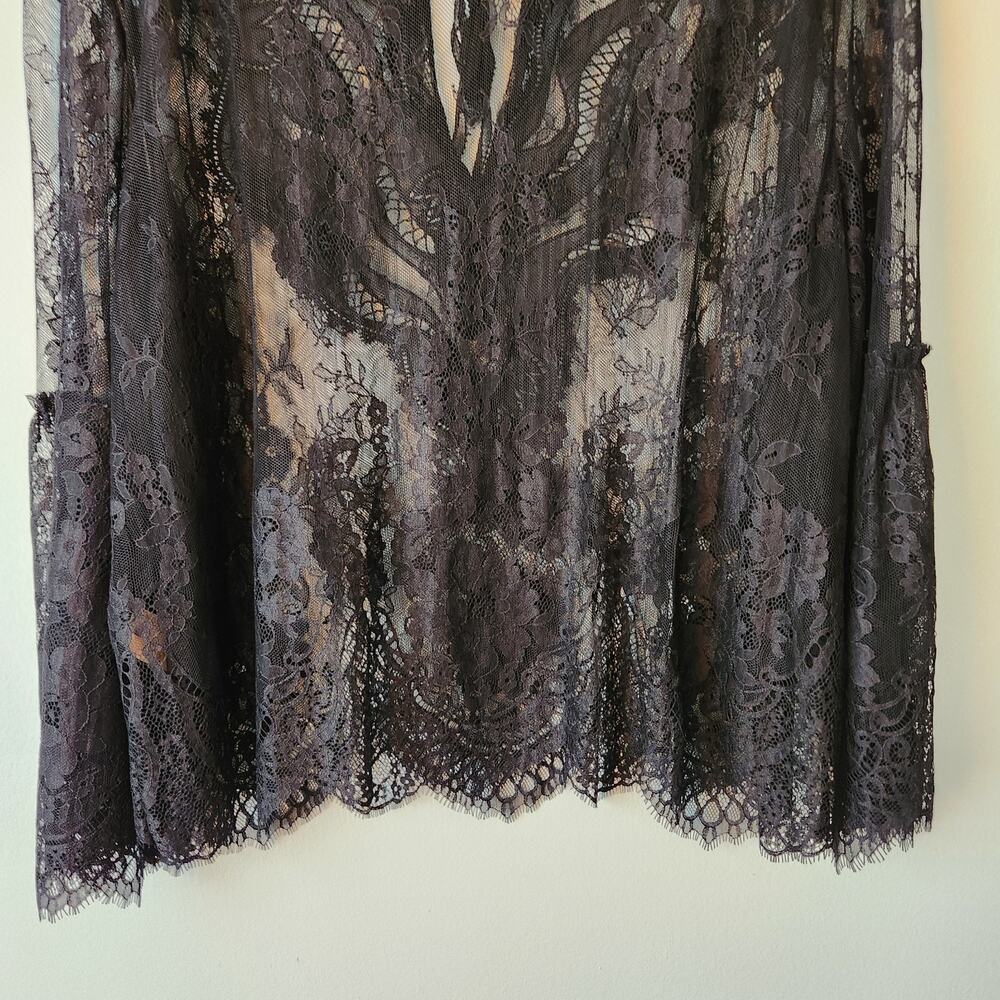 Womens Black Lace Whimsigoth Top XL Floral Flare Sleeve Fairygrung Festival Boho - Picture 8 of 13